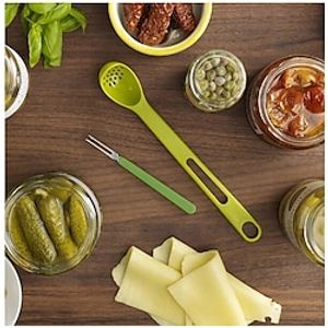 Kitchen 2 In 1 Strainers Dinnerware Colander Spoon Filter Long Handle Canned Fruit Juice Filtering Spoon Stainless Steel Fruit Fork Lightinthebox