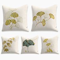 Double Side Cushion Cover 5PC Faux Linen Soft Decorative Square  Pillowcase for Sofa Bedroom 45 x 45 cm (18 x 18 Inch) Superior Quality Print Ginkgo Biloba for Patio Garden Farmhouse Bench Couch miniinthebox - thumbnail