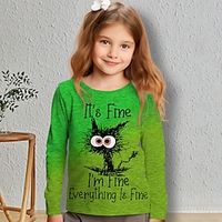 Girls' 3D Cat Letter Tee Shirt Long Sleeve 3D Print Spring Fall Active Fashion Cute Polyester Kids 3-12 Years Crew Neck Outdoor Casual Daily Regular Fit miniinthebox