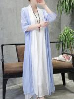 Casual Women Solid Stitching 3/4 Sleeve Thin Long Cardigan