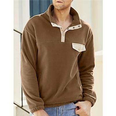 Men's Polar Fleece Quarter Zip Sweatshirt Brown Standing Collar Color Block Patchwork Sports  Outdoor Daily Holiday Streetwear Casual Thin fleece Fall  Winter Clothing Apparel Hoodies Sweatshirts  miniinthebox