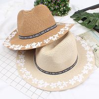 Summer Straw Visor Hat Flower Print Brim Bucket Hats