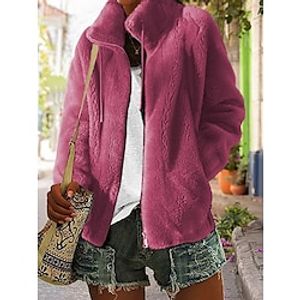 Women's Fleece Jacket Teddy Coat Warm Zip up Sherpa Jacket with Pocket Stand Collar Plush Winter Coat Long Sleeve Fall Lightweight Lightinthebox