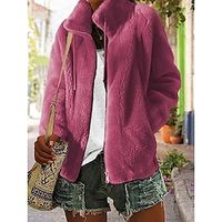 Women's Fleece Jacket Teddy Coat Warm Zip up Sherpa Jacket with Pocket Stand Collar Plush Winter Coat Long Sleeve Fall Lightweight Lightinthebox - thumbnail