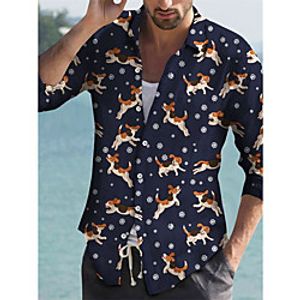 Men's Shirt 3D Print Deer Animal Turndown Street Casual Button-Down Print Long Sleeve Tops Casual Fashion Breathable Navy Blue / Spring / Summer miniinthebox