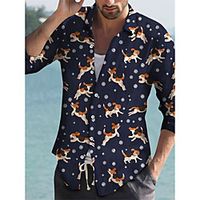 Men's Shirt 3D Print Deer Animal Turndown Street Casual Button-Down Print Long Sleeve Tops Casual Fashion Breathable Navy Blue / Spring / Summer miniinthebox - thumbnail