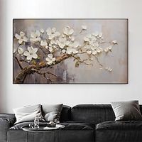 Large handmade Plum Blossom Oil Painting on Canvas Hand-Painted Abstract Textured Acrylic White Flower Painting for Living Room Wall Art Decor Lightinthebox