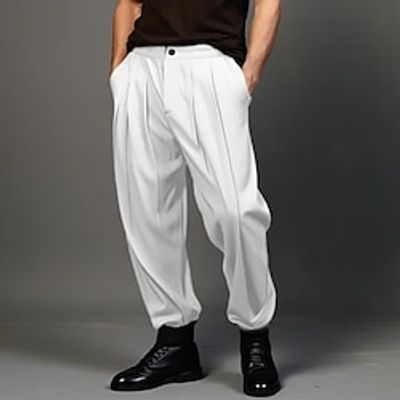 Men's Dress Pants Trousers Pleated Pants Suit Pants Pleated Front Pocket Elastic Cuff Plain Comfort Business Daily Holiday Fashion Chic Modern Black White miniinthebox Men's Dress Pants Trousers Pleated Pants Suit Pants Pleated Front Pocket Elastic Cuff Plain Comfort Business Daily Holiday Fashion Chic Modern Black White miniinthebox