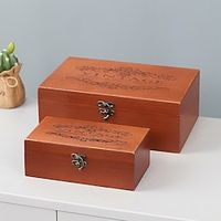 Retro Wooden Storage Box Plain Wood With Lid Multifunction Hinged Boxes Gift Packing Jewelry Case Box Home Sundries Storage Box Lightinthebox - thumbnail