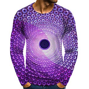 Men's T shirt 3D Print Graphic Optical Illusion 3D Plus Size Print Long Sleeve Daily Tops Purple miniinthebox