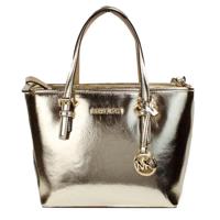 Michael Kors Jet Set Pale Gold Metallic XS Carryall Top Zip Tote Bag Purse - 75585