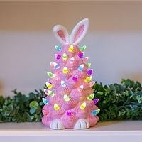 Pink Bunny Tree with Multicolored Lights Ceramic Easter Decor Light Up Tabletop Rabbit Tree Easter Gifts Home Room Table Decor Lightinthebox