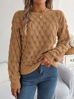 Women's Elegant Casual Feather Hollow One-Neck Off-Shoulder Balloon Sleeve Sweater