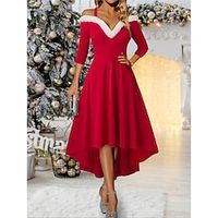 Women's Red Christmas Dress Casual Dress Winter Dress Midi Dress Patchwork Plus High Low Christmas Daily Date Fashion Modern Halter Neck 34 Length Sleeve 2023 Regular Fit Red Color S M L XL XXL Size Lightinthebox - thumbnail
