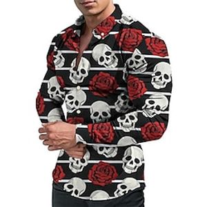 Men's Shirt Skull Rose Graphic Prints Turndown Black Outdoor Street Long Sleeve Button-Down Print Clothing Apparel Fashion Streetwear Designer Casual Lightinthebox