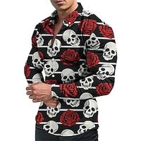 Men's Shirt Skull Rose Graphic Prints Turndown Black Outdoor Street Long Sleeve Button-Down Print Clothing Apparel Fashion Streetwear Designer Casual Lightinthebox - thumbnail
