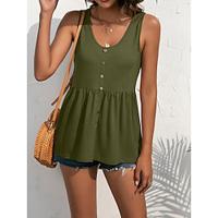 Tank Women's White Army Green Orange Plain Button Asymetric Hem Street Daily Fashion U Neck Regular Fit S Lightinthebox