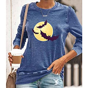 Women's Halloween Painting T shirt Graphic Long Sleeve Print Round Neck Basic Halloween Tops Cotton Blue Yellow Gray miniinthebox