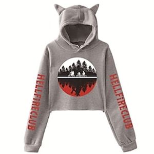 Inspired by Stranger Things Eleven Hellfire Club Eddie Munson Crop Top Hoodie Anime 100% Polyester Anime Cat Ear Graphic Street Style Crop Top For Women's Lightinthebox