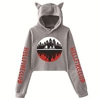 Inspired by Stranger Things Eleven Hellfire Club Eddie Munson Crop Top Hoodie Anime 100% Polyester Anime Cat Ear Graphic Street Style Crop Top For Women's Lightinthebox - thumbnail