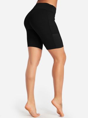 Black Side Pockets Plain High-waisted Cycling Biker Shorts Black Side Pockets Plain High-waisted Cycling Biker Shorts