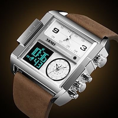 Men Digital Watch Outdoor Sports Casual Luminous Stopwatch Alarm Clock Date Week Genuine Leather Watch Lightinthebox