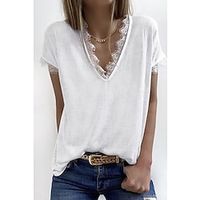 Tank Women's Black White Pink Solid Color Lace Trims Street Daily Fashion V Neck S Lightinthebox