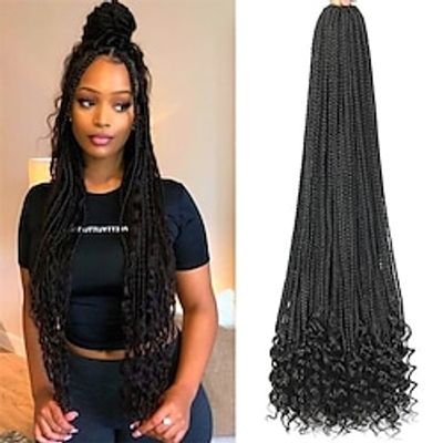 8 Packs 30 Inch Crochet Box Braids Hair with Curly Ends Pre Looped Crochet Braids Box Braids Crochet Hair Goddess Box Braids Crochet Hair Extensions Braiding Hair miniinthebox