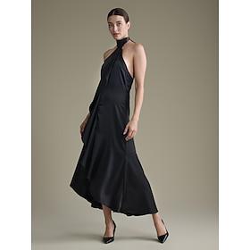 Satin Ruffle Halter Tie Back Sleeveless Elegant Party/Wedding Guest Dress dress to impress 2024