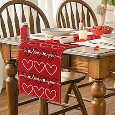 Valentines Day Table Runner Holiday Table Runner Seasonal Farmhouse Burlap Table Cloth for Wedding Anniversary Home Kitchen Dinner Table Party Decor Lightinthebox