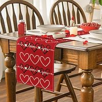 Valentines Day Table Runner Holiday Table Runner Seasonal Farmhouse Burlap Table Cloth for Wedding Anniversary Home Kitchen Dinner Table Party Decor Lightinthebox - thumbnail