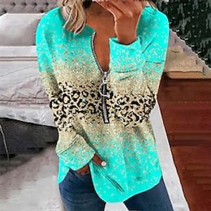 Women's Sweatshirt Pullover Graphic Leopard Active Sportswear Print Light Green Blue Purple Casual Sports Round Neck Long Sleeve Top Micro-elastic Fall  Winter Lightinthebox