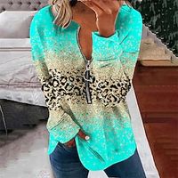 Women's Sweatshirt Pullover Graphic Leopard Active Sportswear Print Light Green Blue Purple Casual Sports Round Neck Long Sleeve Top Micro-elastic Fall  Winter Lightinthebox - thumbnail