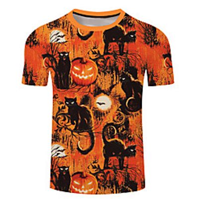 Men's Unisex Tee T shirt 3D Print Halloween Graphic Prints Plus Size 3D Print Short Sleeve Casual Tops Basic Designer Big and Tall Blue Yellow Orange Lightinthebox