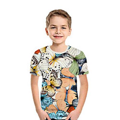 Kids Boys' T shirt Tee Short Sleeve Butterfly 3D Print Animal Blue Children Tops Summer Active Daily Wear Regular Fit 3-12 Years miniinthebox