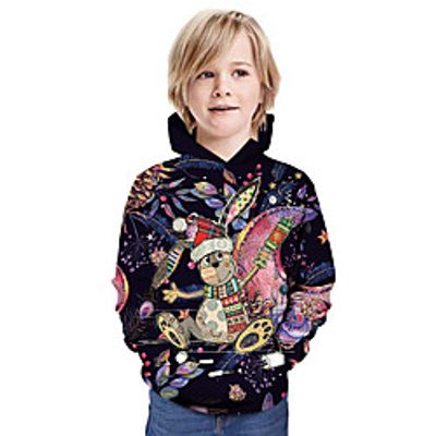 Kids Boys' Hoodie  Sweatshirt Long Sleeve Rabbit 3D Print Floral Animal Print White Purple Children Tops Summer Active Daily Wear Regular Fit 3-13 Years Lightinthebox