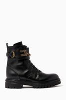 Logo Detail Combat Boots in Leather - thumbnail