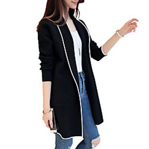 Women's Coat Daily Fall Winter Long Coat Regular Fit Work Jacket Long Sleeve Color Block Pocket Gray Black miniinthebox