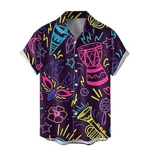 Graphic Mask Casual Men's Shirt Button Up Shirt Casual Shirt Daily Wear Date Vacation Spring  Summer Lapel Short Sleeves White, Dark Green, Purple S, M, L Polyester Shirt Carnival Lightinthebox