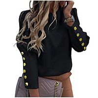 Women's T shirt Solid Colored Long Sleeve Round Neck Tops White Black Blushing Pink miniinthebox - thumbnail