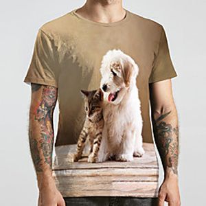 Men's Unisex Tee T shirt 3D Print Cat Dog Graphic Prints Plus Size Print Short Sleeve Casual Tops Fashion Designer Big and Tall Khaki miniinthebox