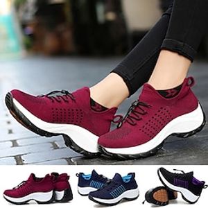 Women's Sneakers Plus Size Platform Sneakers Slip-on Sneakers Outdoor Daily Platform Flat Heel Round Toe Fashion Sporty Casual Walking Elastic Fabric Lace-up Color Block Pink  Grey Black Red Lightinthebox