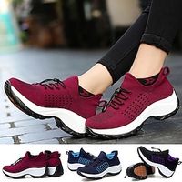 Women's Sneakers Plus Size Platform Sneakers Slip-on Sneakers Outdoor Daily Platform Flat Heel Round Toe Fashion Sporty Casual Walking Elastic Fabric Lace-up Color Block Pink  Grey Black Red Lightinthebox - thumbnail