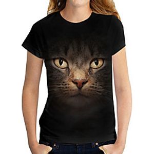 Women's 3D Cat T shirt Cat Graphic 3D Print Round Neck Basic Tops Black miniinthebox