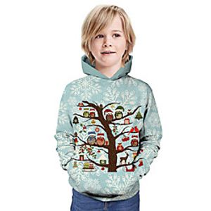 Kids Boys' Hoodie  Sweatshirt Long Sleeve Owl 3D Print Owl Christmas Animal Print Blue Children Tops Summer Active Daily Wear Christmas Regular Fit 3-13 Years Lightinthebox