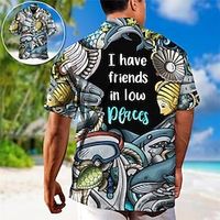 Men's Shirt Summer Hawaiian Shirt Letter Graphic Prints Underwater World Cuban Collar Black Blue Outdoor Casual Short Sleeve Print Clothing Apparel Sports Fashion Streetwear Designer Lightinthebox - thumbnail