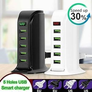 5ports Multi-USB Charging Station Hub Base Smart Digital Display Charger Lightinthebox