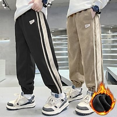 Kids Boys Sweatpants Trousers Patchwork Side Stripe Solid Color Keep Warm Pants School Daily Black Khaki Lightinthebox