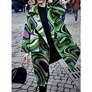 Women's Coat Street Daily Going out Fall Winter Long Coat Regular Fit Warm Breathable Casual Jacket Long Sleeve Color Block Print Purple Green Lavender Lightinthebox