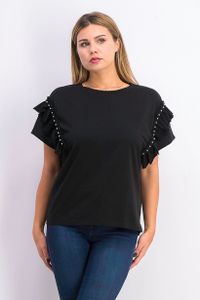 Womens Ruffles And Studs Blouse  Black